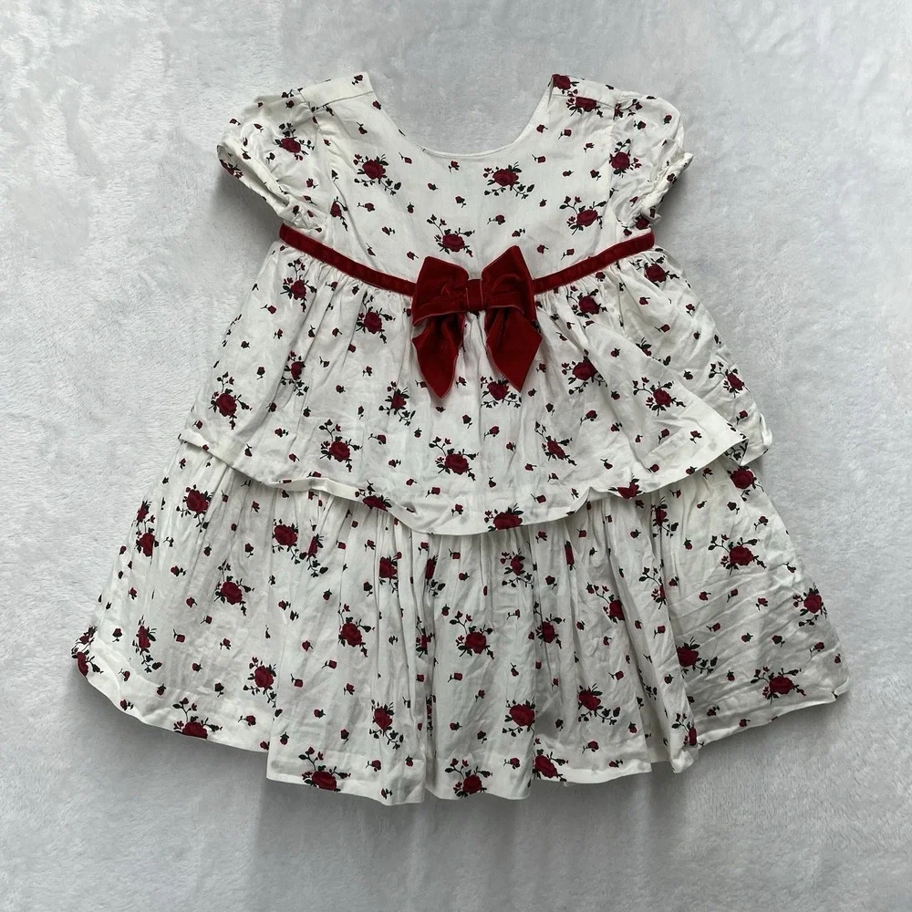 Janie and Jack Floral Tiered Dress Baby Girl 12-18m Velvet Bow Christmas Holiday